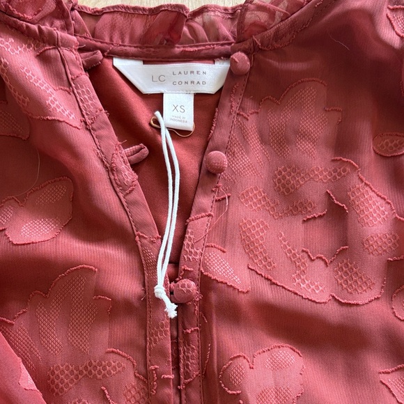 LC Lauren Conrad Rust Red Ruffled Button-Front Blouse - Picture 3 of 4